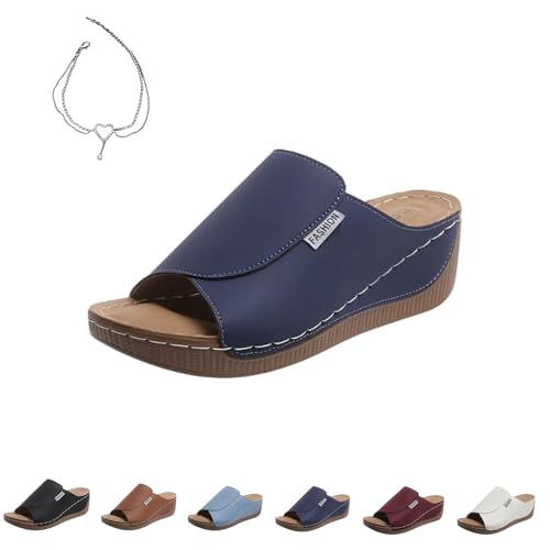 Vivastep Sandalen - Ergonomische & Rutschfeste Sandalen zur Schmerzlinderung, 2025 Orthopädische Barfuss Offener Zehenpartie (Dunkelblau,38) von Generisch