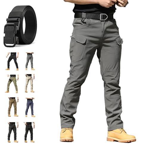 Vivazza Taktische Hose, Tactical Arbeitshose Hosen Herren, Mehrere Ripstop Bauoverall, Angeln Weite Lange Outdoorhose Wandern Camping (3XL,Grau,IX9) von Generisch