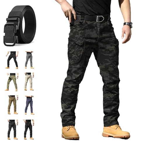 Vivazza Taktische Hose, Tactical Arbeitshose Hosen Herren, Mehrere Ripstop Bauoverall, Angeln Weite Lange Outdoorhose Wandern Camping (S,Dunkle Nacht,IX9) von Generisch