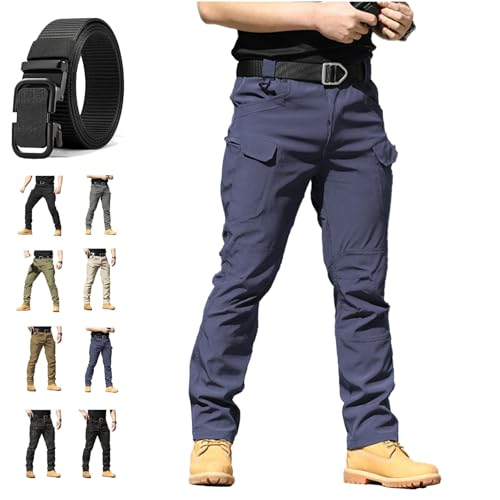 Vivazza Taktische Hose, Tactical Arbeitshose Hosen Herren, Mehrere Ripstop Bauoverall, Angeln Weite Lange Outdoorhose Wandern Camping (XL,Blau,IX9) von Generisch