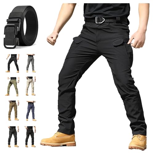 Vivazza Taktische Hose, Tactical Arbeitshose Hosen Herren, Mehrere Ripstop Bauoverall, Angeln Weite Lange Outdoorhose Wandern Camping (XS,Schwarz,IX9) von Generisch