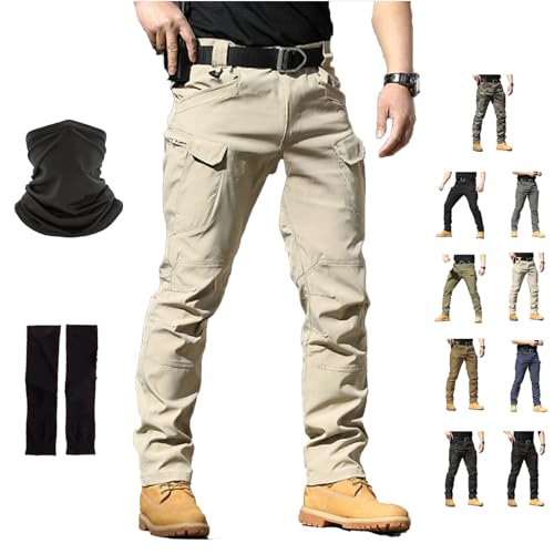Vivazza Taktische Hose, Tactical Arbeitshose Hosen Herren Mehrere Taschen Ripstop Outdoorhose Wandern Camping Angeln Weite Lange (DE/NL/SE/PL, Alphanumerisch, L, Regular, Regular, Khaki, IX9) von Generisch