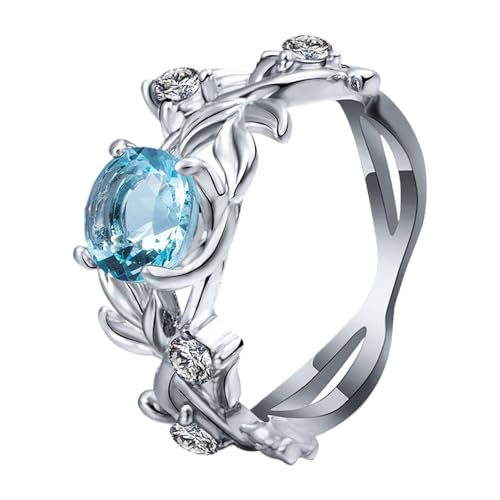Von Bingen Exquisiter Ring im frischen Stil für Damen, Paar-Liebesringe, Frauenring, Blätterschmuck, eleganter Glanzring für den Alltag, Blau Ringe Traumfänger (White, 10) von Generisch