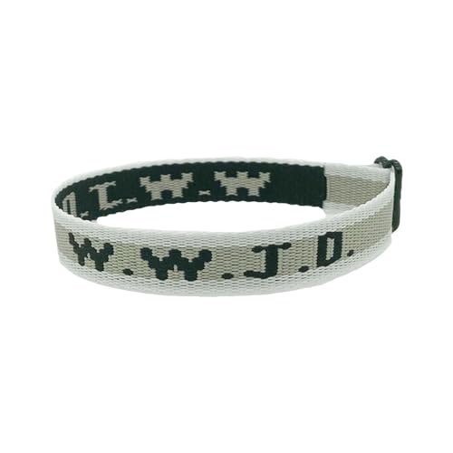 W.W.J.D. Monogramm-Druck, Handgelenkschlaufe, Armband, Gurtband, Unisex, verstellbares Armband, große, dünne Creolen-Ohrringe, Einheitsgröße, Nylon, Kein Edelstein von Generisch
