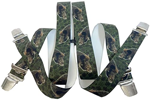 WILDSCHWEIN JÄGER Hosenträger - Österreich-Vienna-35MM breite Hosenträger mit 4 Clips in H-Form verstellbare elastische Hosenträger mit starkem Metallclip/ Wildschwein Kopf grün G-020 von Generisch