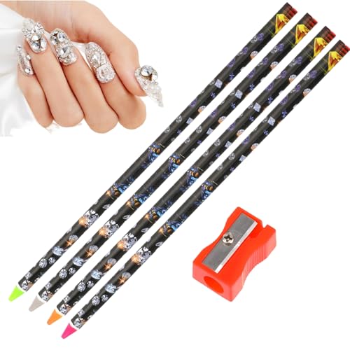 Wachsstift Für Strasssteine,4-teiliges Nail Gem Set mit Präzisionsspitze - Mit Spitzer, Rutschfeste Griffzone, Nageldesign-Stift Für Anfänger & Bastelbedarf von Generisch
