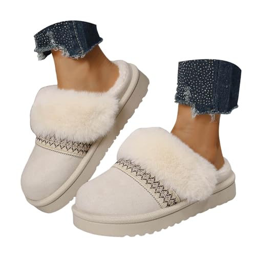 Wärmende Hausschuhe Damen, Kuschelige Pantoffeln mit Flauschigem Kunstfell, Winterhausschuhe für Indoor, Gemütliche Hausschuhe für Frauen mit Weichem Fußbett, Schlafzimmer und Küche von Generisch