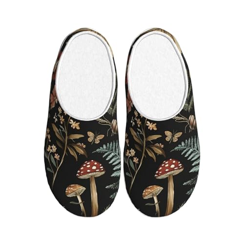 Waldpilz Damen Hausschuhe Flanell Haus Pantoffeln für Herren Blume Floral rutschfeste Warme Winterschuhe für Indoor Outdoor, mehrfarbig, X-Small Men/ Large Women von Generisch