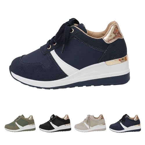 Walking-Plattform-Turnschuhe mit Fußgewölbeunterstützung, orthopädische Schuhe, Schnürschuhe, leger, dicke Sohle, Tennisschuhe, bequem, luftgepolsterte, orthopädische Sneaker, blau, 39.5 EU von Generisch