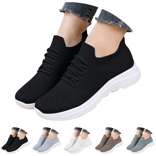 Walkingschuhe Damen Leicht Weite H Sportschuhe Damen Fitnessstudio Weiße Sohle Hallenturnschuhe Plateau Fitnessschuhe Mit Dämpfung Laufschuhe Breite Füße Schlupfschuhe Slip In Hallenschuhe rutschfest von Generisch