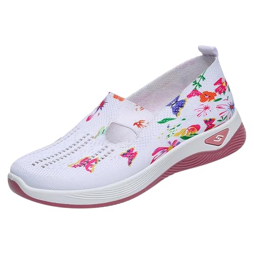 Walkingschuhe Damen Leichte Schuhe Sommer Mesh Sneaker Atmungsaktives Freizeitschuhe Stoffschuhe Bequeme Orthopädische Sportschuhe Diabetiker-Wanderschuhe Slip On Turnschuhe in sommerlichen Farben von Generisch