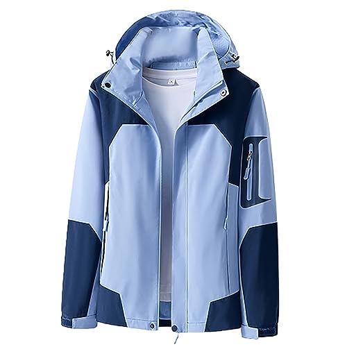 Wanderjacke Damen Wasserdicht Atmungsaktiv, Herbstjacke Damen Wasserdicht Wetterjacke Winddicht Thermojacke Training Sportjacken Colorblock Sportoberteil Freizeit Reißverschlusstaschen Windjacke von Generisch
