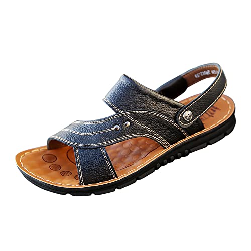 Wandersandalen für Herren aus Leder – Herrensandalen für Herren, Mittelalter, Hausschuhe, Sandalen, Doppelnutzung, Schuhe, bequem, weich, Sommer, Strandschuhe, verstellbare Riemen, rutschfeste von Generisch