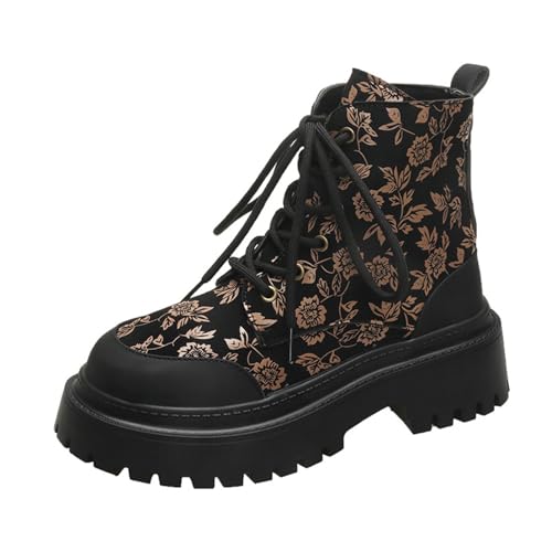 Wanderschuhe, kniehohe Stiefel, bequem, klassisch, spitzer Zehenbereich, wadenhoch, Schnürung, Reißverschluss, niedriger klobiger Absatz, Schuhe für Partys und Abschlussbälle, gold, 39.5 EU von Generisch