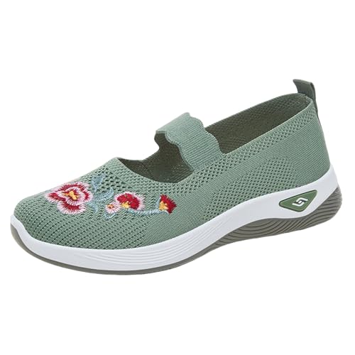 Wanderschuhe Damen Leicht Sommer Flache Schuhe Damen Elegant Freizeitsandale Bestickte Slip On Mesh Walkingschuhe Hinten Offen Laufschuhe Leicht Sportschuhe Bequeme Slingback Weichen Joggingschuhe von Generisch