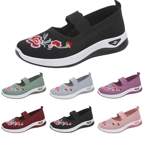 Wanderschuhe Damen Leicht Sommer Flache Schuhe Damen Elegant Freizeitsandale Bestickte Slip On Mesh Walkingschuhe Hinten Offen Laufschuhe Leicht Sportschuhe Bequeme Slingback Weichen Joggingschuhe von Generisch