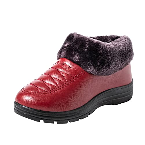 Wanderschuhe Damen Winter Fleece Gefüttert Stiefel Freizeit Breite Füße Slip on Boots Minimalistisch Plateau rutschfest Stiefeletten Bequem Wasserdicht Stiefeletten von Generisch