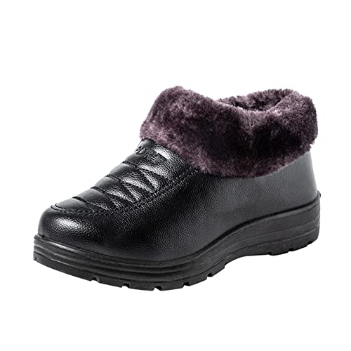 Wanderschuhe Damen Winter Fleece Gefüttert Stiefel Freizeit Breite Füße Slip on Boots Minimalistisch Plateau rutschfest Stiefeletten Bequem Wasserdicht Stiefeletten von Generisch