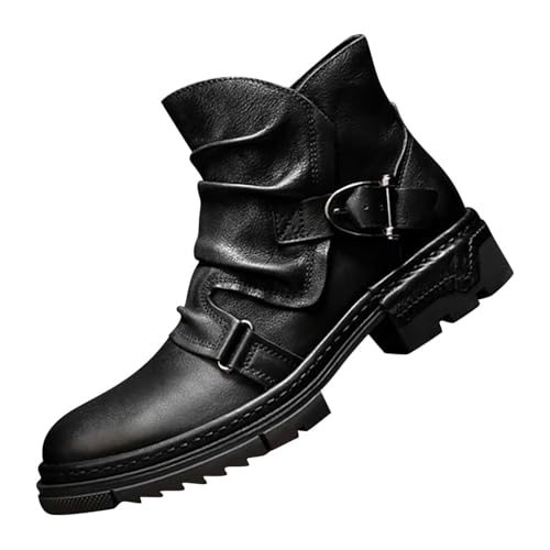 Wanderschuhe Herre Leicht, Lederschuhe Herren Retro, Springerstiefel High-Top Winterstiefel Ohne Schnürung Wanderstiefel Bequeme Mittelalter Stiefel Klassischer Lässig Jagdstiefel von Generisch