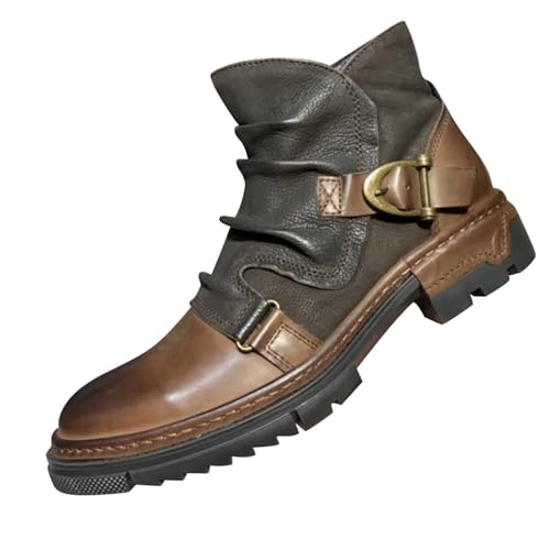 Wanderschuhe Herre Leicht, Lederschuhe Herren Retro, Springerstiefel High-Top Winterstiefel Ohne Schnürung Wanderstiefel Bequeme Mittelalter Stiefel Klassischer Lässig Jagdstiefel von Generisch