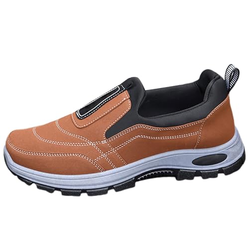 Wanderschuhe Herren Leder Trekkingschuhe Slip-On-Sicherheits Walkingschuhe Breite Füße Freizeitschuhe Einfarbig Sportschuhe Workout Wanderhalbschuhe Atmungsaktive Joggingschuhe Ausflug Reiseschuhe von Generisch