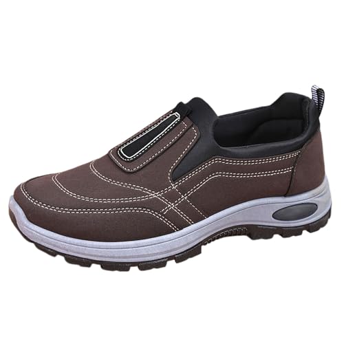 Wanderschuhe Herren Leder Trekkingschuhe Slip-On-Sicherheits Walkingschuhe Breite Füße Freizeitschuhe Einfarbig Sportschuhe Workout Wanderhalbschuhe Atmungsaktive Joggingschuhe Ausflug Reiseschuhe von Generisch