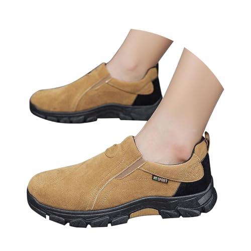 Wanderschuhe Herren Leder Trekkingschuhe Slip-On-Sicherheits Walkingschuhe Breite Füße Freizeitschuhe Einfarbig Sportschuhe Workout Wanderhalbschuhe Atmungsaktive Joggingschuhe Sommer Ausflug Schuhe von Generisch