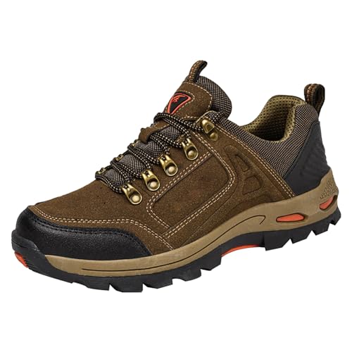 Wanderschuhe Herren Leder Wasserdicht, Trekkingschuhe Herren Weite Breit, Outdoorschuhe rutschfest Freizeitschuhe Flache Sohle Schlupfschuhe Mit Schnürsenkel Halbschuhe Einfarbig Trainers von Generisch
