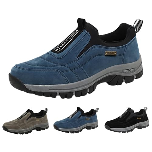 Wanderschuhe Herren Leder Wasserdicht Weit Trekkingschuhe Herren Breiter Fuß Traillaufschuhe Gedämpft Joggingschuhe Flache Sohle Sneakers Hiking Schlüpfschuhe Ohne Schnürsenkel Sportschuhe Rutschfeste von Generisch