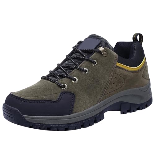 Wanderschuhe Herren Leder Zwiegenäht - Trekkingschuhe Herren Wasserdicht Atmungsaktiv Leicht Arbeitsschuhe rutschfest Bergschuhe Abriebfest Kletterschuhe Bequem Stretch Tennisschuhe von Generisch