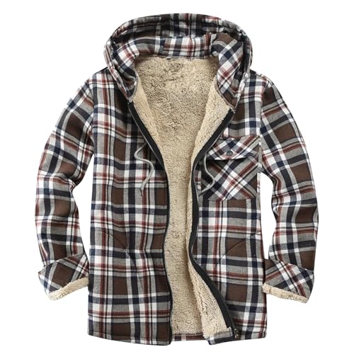 Warehouse Deal, Fleece Pullover Herren Slim Fit Sherpa Parka Karo Winter Flanellhemd Gefüttert Holzfäller Kariertes Jacken Outdoor Hemd Langarm Armee Grün XL von Generisch