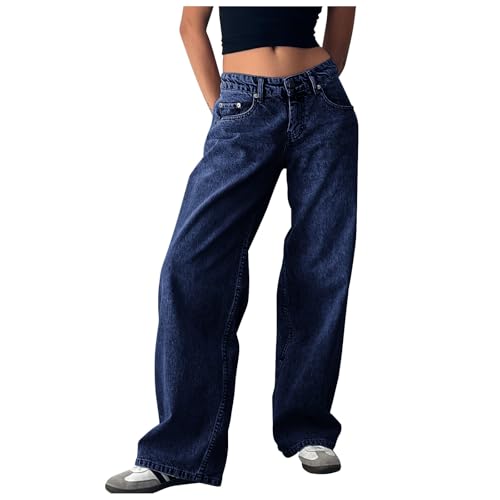 Baggy Jeans Damen Y2k Low Waist Weites Bein Jeanshose - Lose Gerade Jeans Straight Vintage Denim Hose Weitem Bein Boyfriend Denim Hose Locker Streetwear Freizeithose von Generisch