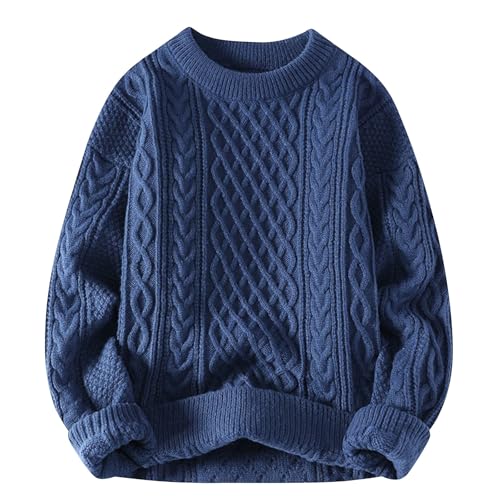 Warehouse Deal Strickpullover Herren Winter Rundhals Pullover Einfarbig Grobstrickpullover Langarm Winterpullover Modisch Gestrickt Sweatshrit Warm Bequem Sweater Stretch Pulli Oberteile Lose von Generisch