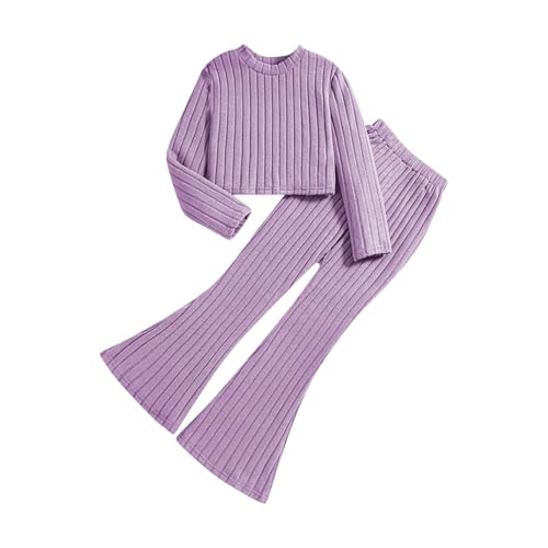 Generisch Pullover Mädchen Hausanzug Zweiteiler Strickpullover und Schlaghose Kuschelanzug Bekleidungssets Kinderkleidung Kinderanzüge Anzug Freizeitanzug Outfit Set Lila, 11 Jahre von Generisch