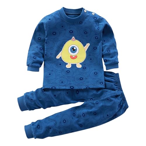 Schlafanzug Jungen Pyjama Baumwolle Bekleidungssets Kinder Pyjama Set Langarm Zweiteiler Kinderanzüge Outfit Winter Nachtwäsche Weiche Klamotten Kleidung Blau, 4 Jahre von Generisch