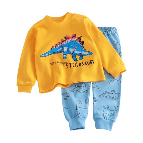 Schlafanzug Jungen Pyjama Baumwolle Bekleidungssets Kinder Pyjama Set Langarm Zweiteiler Kinderanzüge Outfit Winter Nachtwäsche Weiche Klamotten Kleidung Gelb, 4 Jahre von Generisch