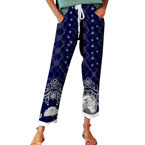 Warehouse-Deals Prime Angebote Sommerhose Damen Leicht, Leinenhose Damen Sommer Große Größen, Bequeme Freizeithose Lang Linen Pants High Waist Stoffhose Leinen Hosen Angebote des Tages Heute Deal von Generisch