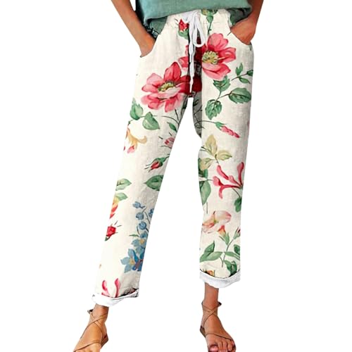 Warehouse-Deals Sommerhose Damen Leicht, Leinenhose Damen Sommer Große Größen, Bequeme Freizeithose Lang Linen Pants High Waist Stoffhose Leinen Hosen Jogginghose Damen Sale Spring Deals von Generisch