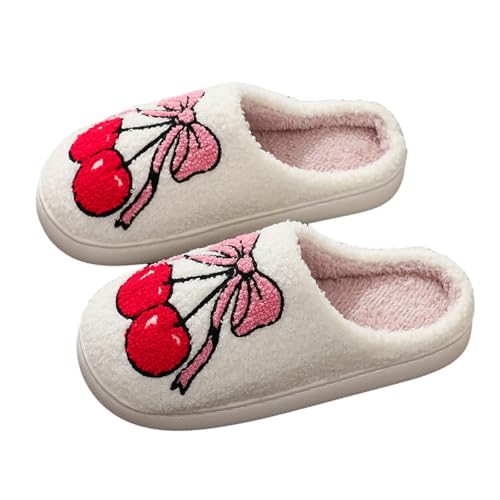 Warm Hausschuhe Damen Herren, Anti Rutsch Slipper Innenfutter Aus Fell Schlappen Unisex Memory Foam Gemütliche Hüttenschuhe Drinnen Und Draußen Weiß 40.5 von Generisch