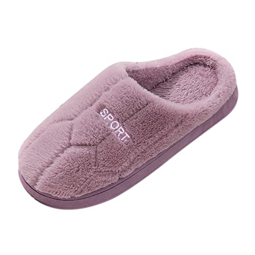 Warme Baumwolle Flache Haushalt Frauen Slipper Bequeme Pantoffeln Modische Damen Freizeitschuhe Schuhe Offene Ferse (Purple, 38-39) von Generisch