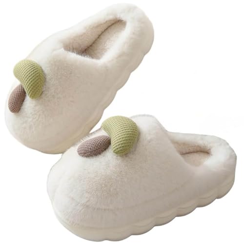 Warme Damen Hausschuhe Memory Foam Retro Weiche Plüsch Gemütliche HüttenschuheIdeale Drinnen Draußen (White, 41) von Generisch