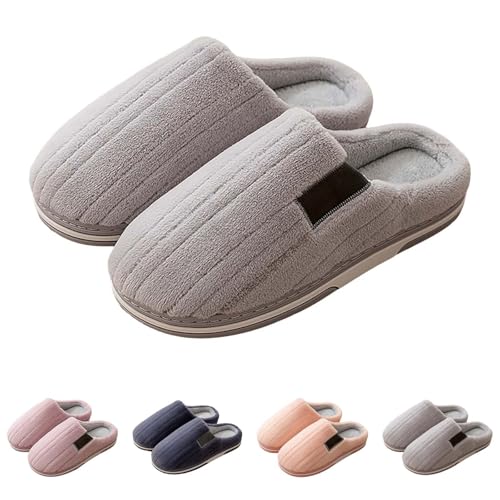 Warme Hausschlappen Damen Herren Antirutsch Pantoffeln Flache Antirutsch Bequeme Slipper für Frauen Plüsch Flauschige Winter Warm Weiche Baumwolle Memory Foam Slip On Hausschuhe Schlafzimmer von Generisch