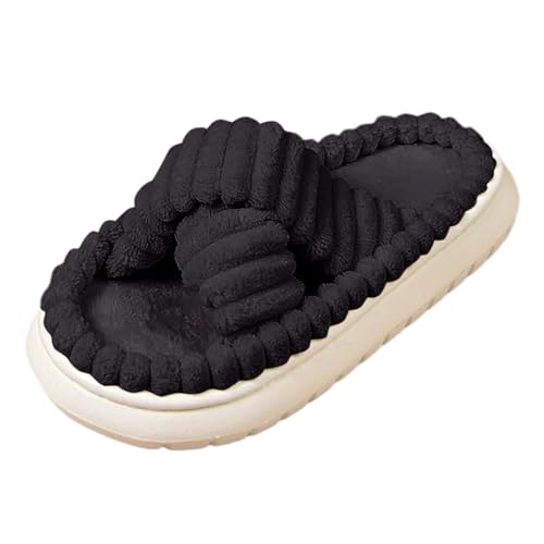 Warme Hausschuhe Damen Bequeme Plateau-Hausschuhe mit offenem Zehenbereich für Damen, für, drinnen draußen, Freizeitkleidung, weiche Schuhe (Black, 45) von Generisch