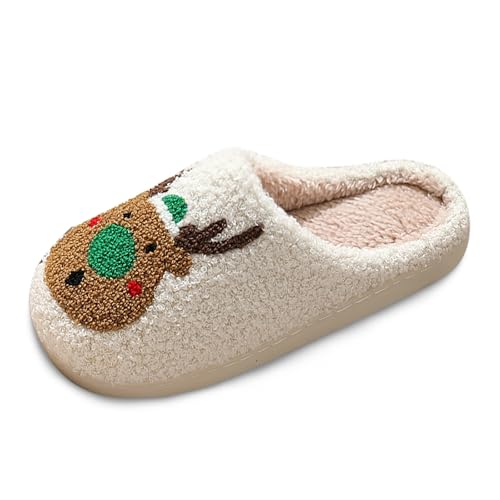 Warme Hausschuhe カップル用冬用クリスマスプリントスリッパ 快適で暖かい家庭用シューズ Wander Schuhe Damen 38 (Green, 39) von Generisch