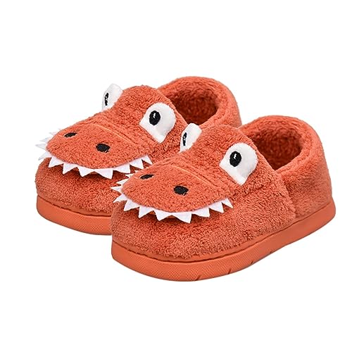Warme Hausschuhe für den Winter, Plüsch, niedlich, Dinosaurier, Schlafzimmer, Haus, Indoor-Schuhe, Kleinkinder, Jungen, Fischer-Sandalen, Orange, 27 EU von Generisch