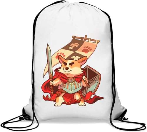 Warrior Corgi Cartoon Fighter Welpe Art Gym Sack Casual Drawstring Bag White von Generisch