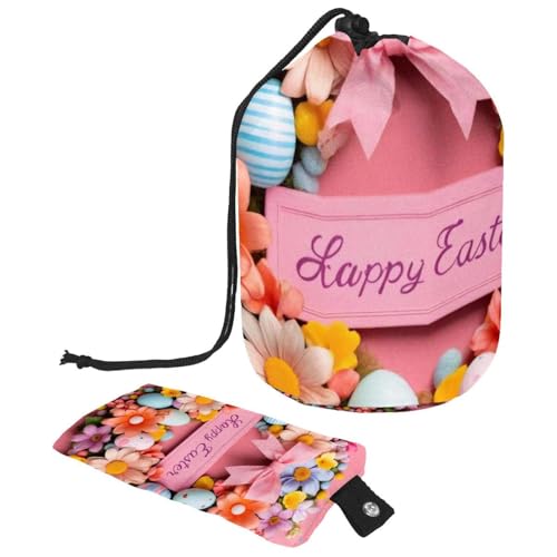 Wasserdicht und stilvoll: Organisieren Sie sich mit unserer großen Make-up-Tasche für Damen, rosa Frohe Ostern Kranz, mehrfarbig, 9.9x6.9in/25.2x17.6cm;6x3.5in/15.2x8.8cm von Generisch