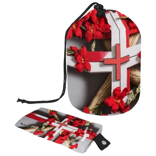 Wasserdichte Fasstasche für Damen-Make-up, praktische Reise-Kulturartikel-Aufbewahrung, Oster-rotes Kreuz, mehrfarbig, 9.9x6.9in/25.2x17.6cm;6x3.5in/15.2x8.8cm von Generisch
