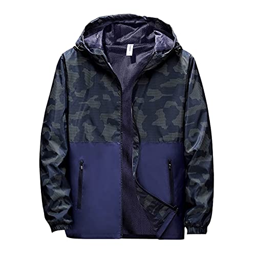 Wasserdichte Herren-Regenjacke, leichte Regenjacke mit Kapuze, für den Außenbereich, wasserdicht, Camouflage-Druck, dünne Jacke, Herren, Herbst, große Größe, schrumpfbare Jacke, lockeres von Generisch