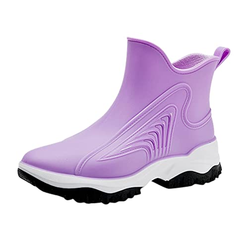 wasserdichte Leichte Schuhe Damen Gummistiefel Kurz Damen Wasserdicht Retro-Stil Weitschaft Weiche Fussbett Einfarbig Stiefeletten Leichte Weit Langschaft Elastische Regenschuhe Wasserdicht Kurz von Generisch